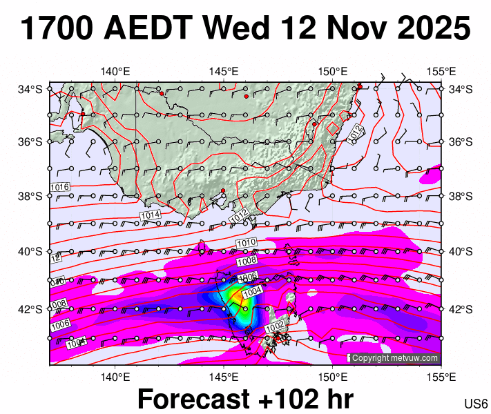 Victoria & Tasmania forecast chart for Wednesday, November 12th, 2025 at 6:00 AM