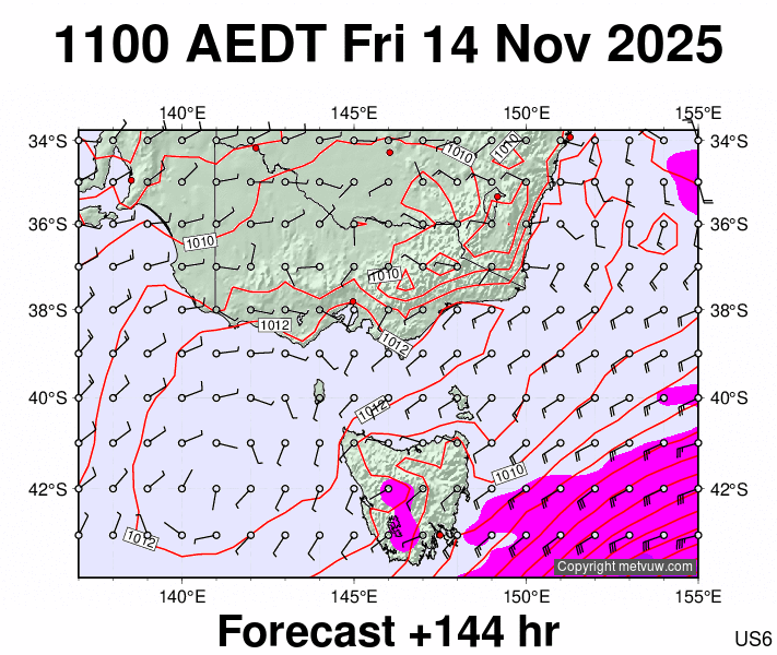 Victoria & Tasmania forecast chart for Friday, November 14th, 2025 at 12:00 AM