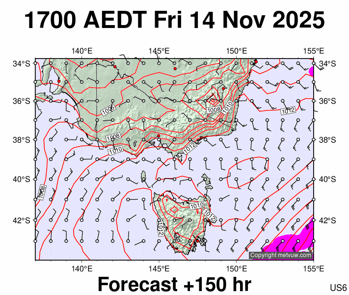 Victoria & Tasmania forecast chart for Friday, November 14th, 2025 at 6:00 AM