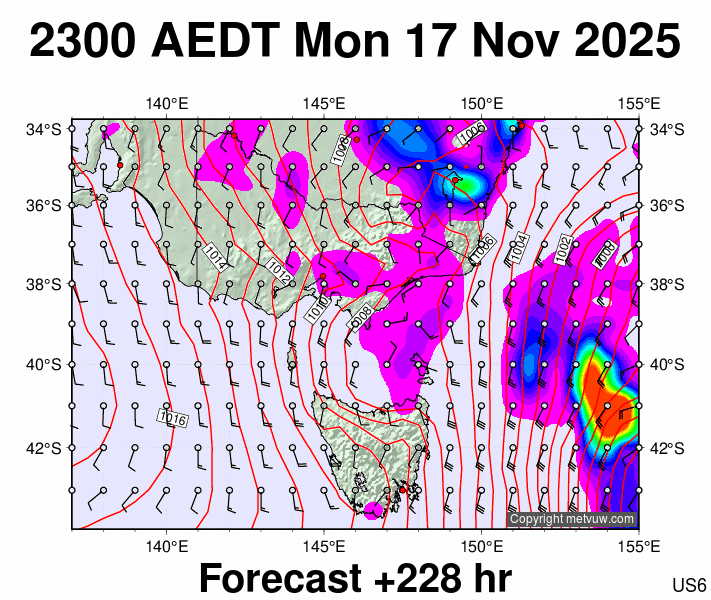 Victoria & Tasmania forecast chart for Monday, November 17th, 2025 at 12:00 PM