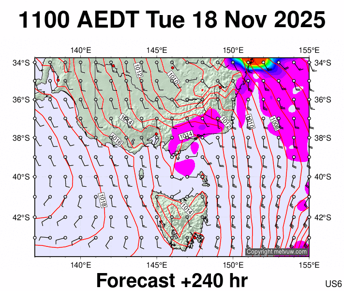 Victoria & Tasmania forecast chart for Tuesday, November 18th, 2025 at 12:00 AM