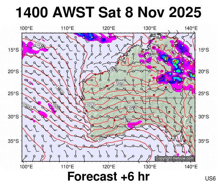 Western Australia forecast chart for Saturday, November 8th, 2025 at 6:00 AM