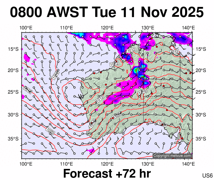 Western Australia forecast chart for Tuesday, November 11th, 2025 at 12:00 AM