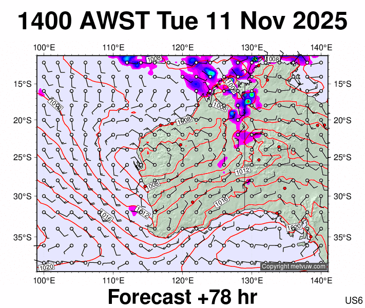 Western Australia forecast chart for Tuesday, November 11th, 2025 at 6:00 AM
