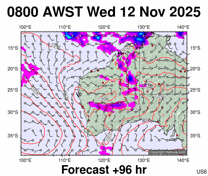 Western Australia forecast chart for Wednesday, November 12th, 2025 at 12:00 AM