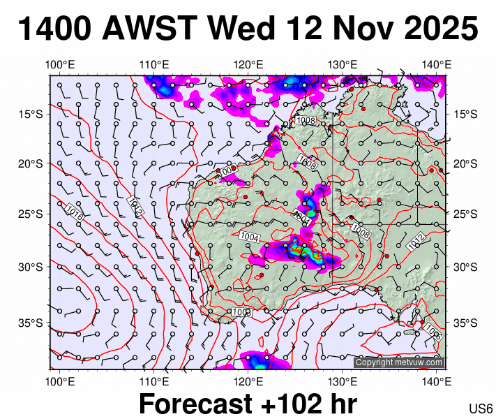 Western Australia forecast chart for Wednesday, November 12th, 2025 at 6:00 AM