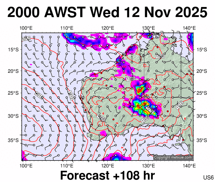 Western Australia forecast chart for Wednesday, November 12th, 2025 at 12:00 PM
