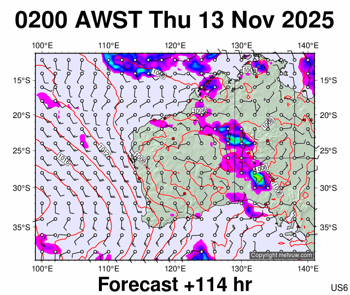 Western Australia forecast chart for Wednesday, November 12th, 2025 at 6:00 PM