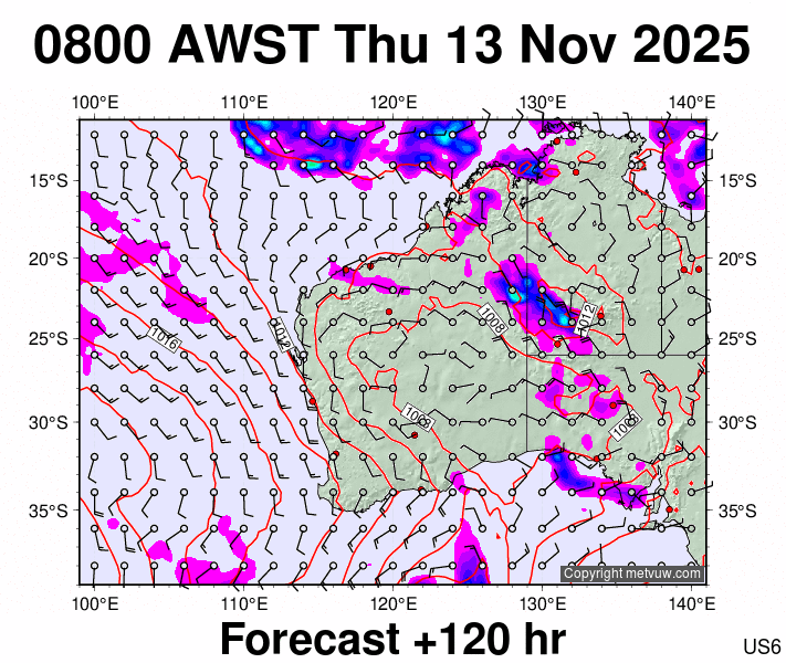 Western Australia forecast chart for Thursday, November 13th, 2025 at 12:00 AM