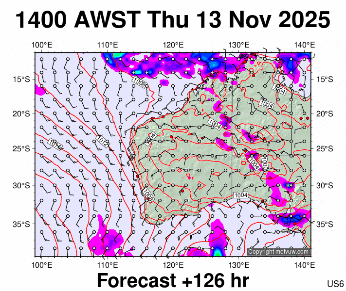 Western Australia forecast chart for Thursday, November 13th, 2025 at 6:00 AM
