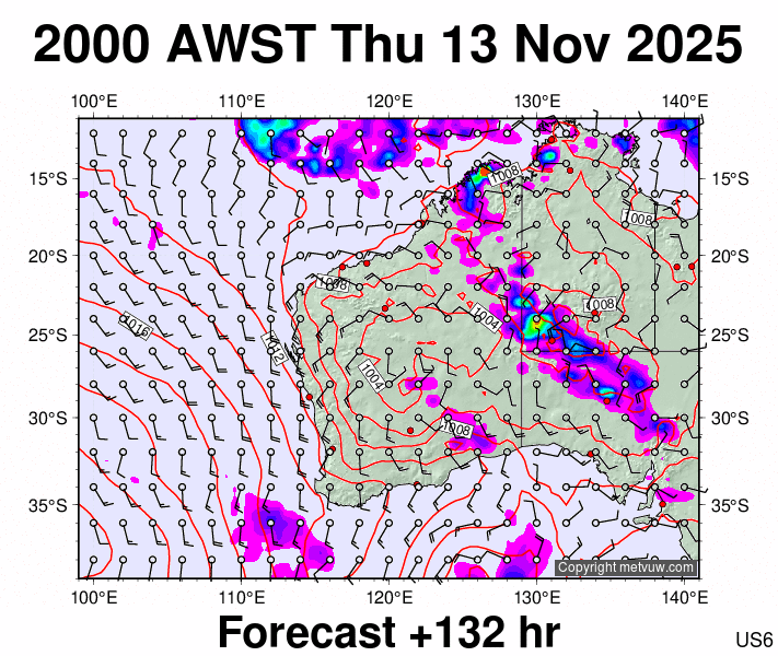 Western Australia forecast chart for Thursday, November 13th, 2025 at 12:00 PM