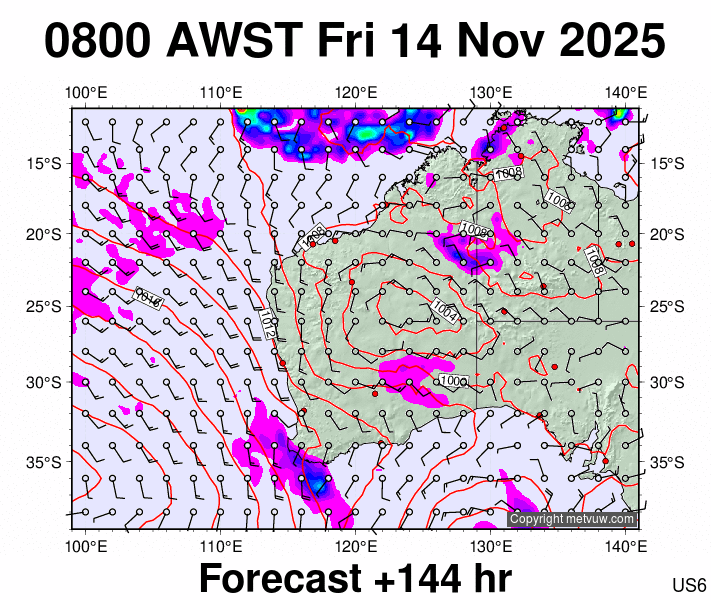 Western Australia forecast chart for Friday, November 14th, 2025 at 12:00 AM