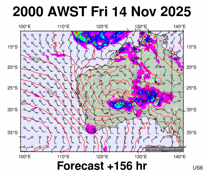 Western Australia forecast chart for Friday, November 14th, 2025 at 12:00 PM