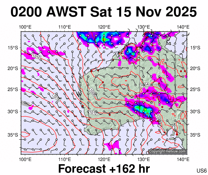 Western Australia forecast chart for Friday, November 14th, 2025 at 6:00 PM