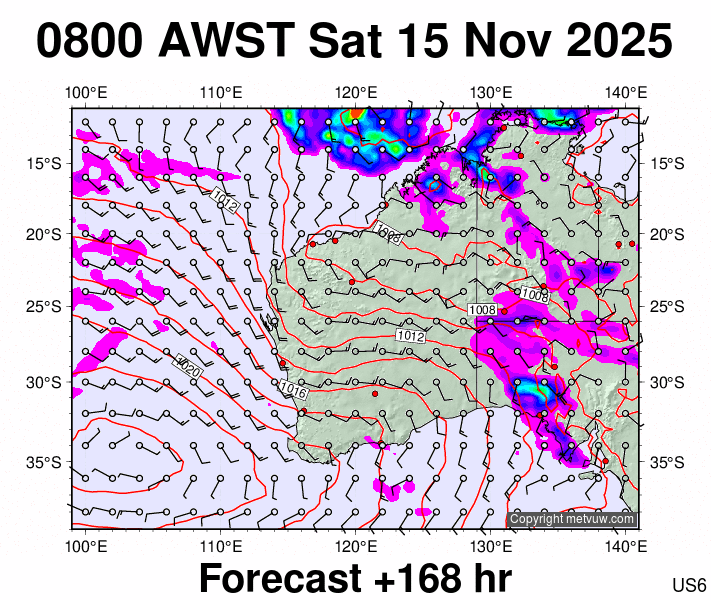 Western Australia forecast chart for Saturday, November 15th, 2025 at 12:00 AM