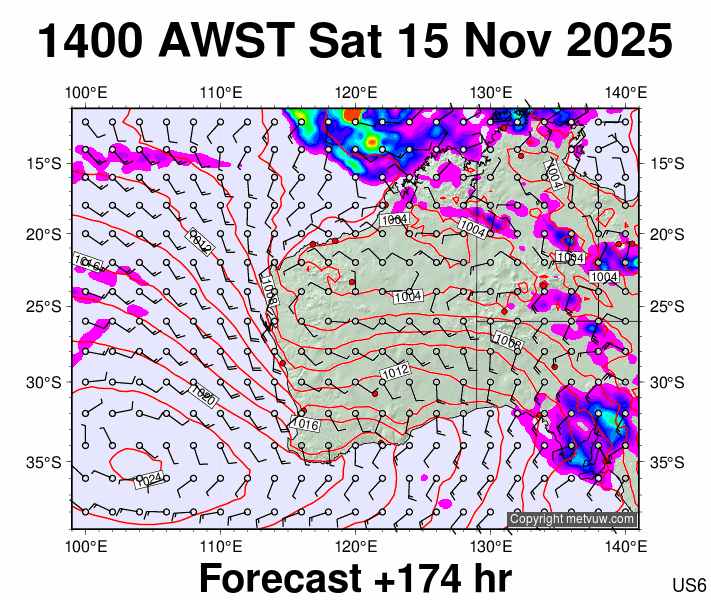 Western Australia forecast chart for Saturday, November 15th, 2025 at 6:00 AM