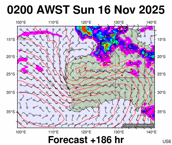 Western Australia forecast chart for Saturday, November 15th, 2025 at 6:00 PM