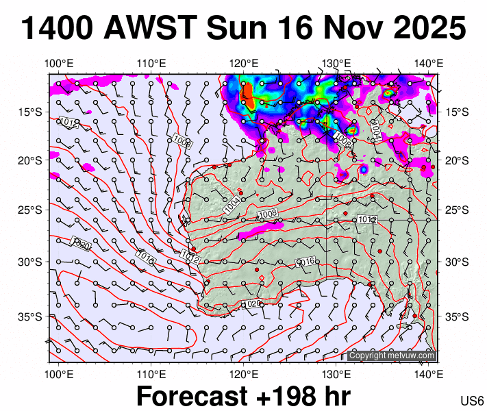 Western Australia forecast chart for Sunday, November 16th, 2025 at 6:00 AM