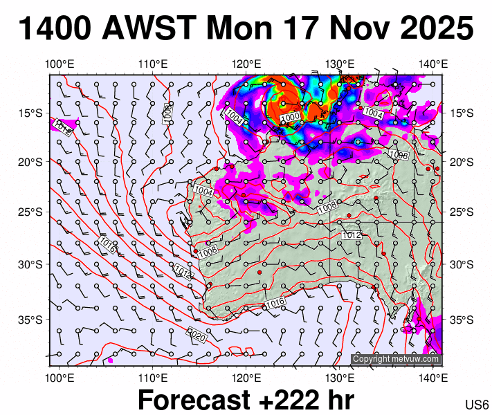 Western Australia forecast chart for Monday, November 17th, 2025 at 6:00 AM