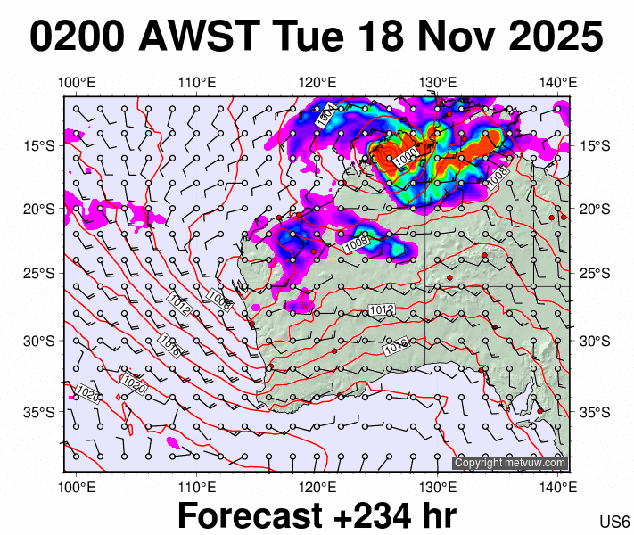 Western Australia forecast chart for Monday, November 17th, 2025 at 6:00 PM