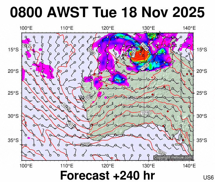 Western Australia forecast chart for Tuesday, November 18th, 2025 at 12:00 AM