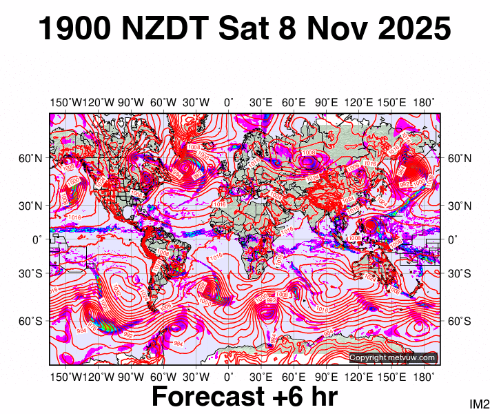 World forecast chart for Saturday, November 8th, 2025 at 6:00 AM
