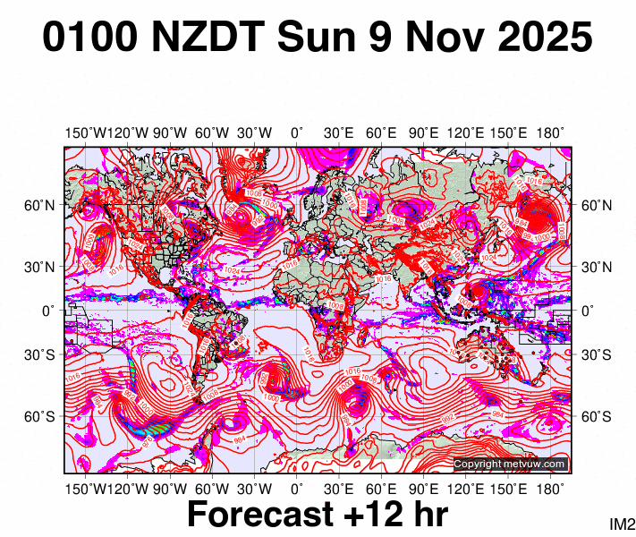 World forecast chart for Saturday, November 8th, 2025 at 12:00 PM