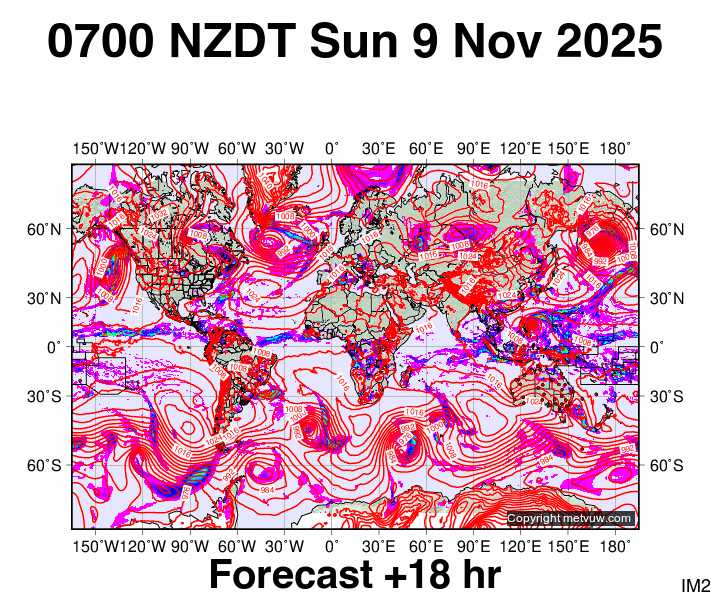 World forecast chart for Saturday, November 8th, 2025 at 6:00 PM