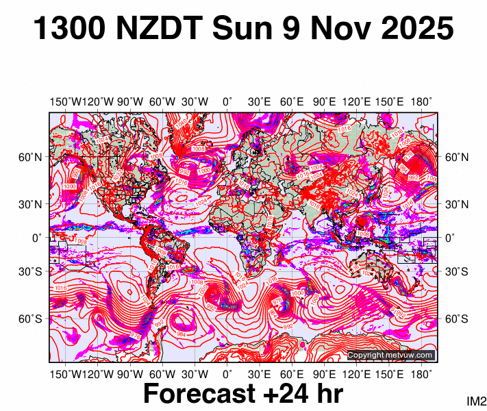 World forecast chart for Sunday, November 9th, 2025 at 12:00 AM