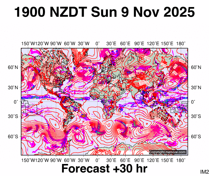 World forecast chart for Sunday, November 9th, 2025 at 6:00 AM