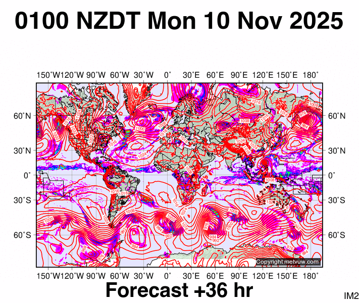 World forecast chart for Sunday, November 9th, 2025 at 12:00 PM
