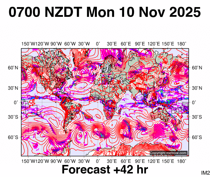 World forecast chart for Sunday, November 9th, 2025 at 6:00 PM