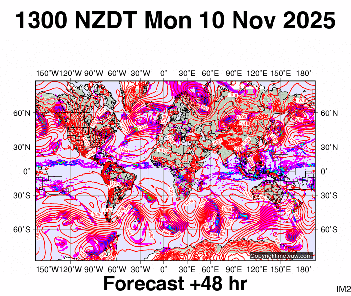 World forecast chart for Monday, November 10th, 2025 at 12:00 AM