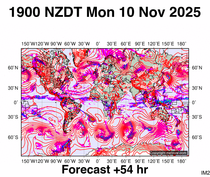World forecast chart for Monday, November 10th, 2025 at 6:00 AM