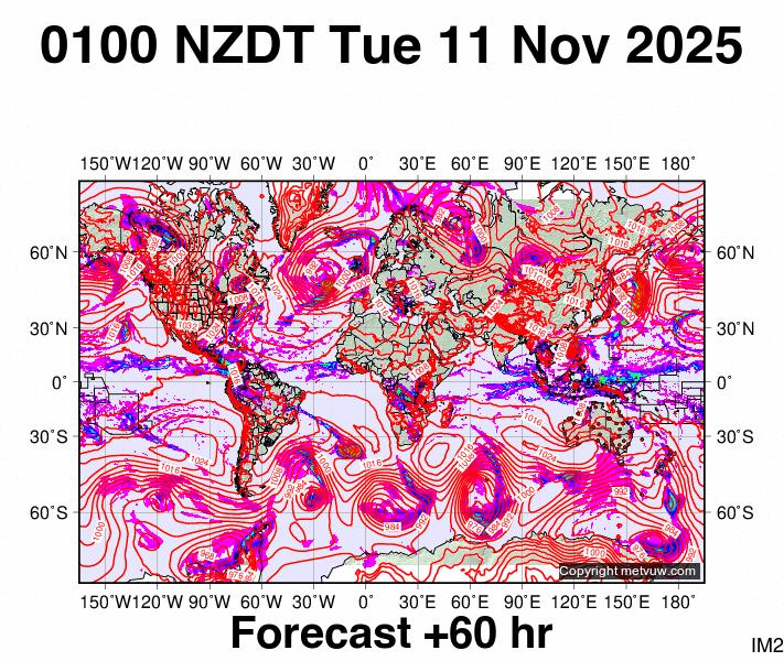 World forecast chart for Monday, November 10th, 2025 at 12:00 PM