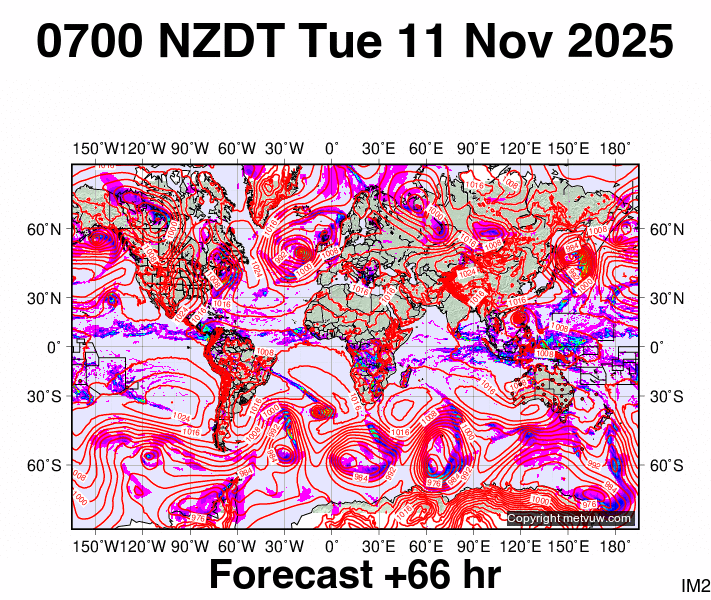 World forecast chart for Monday, November 10th, 2025 at 6:00 PM