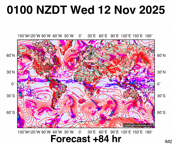 World forecast chart for Tuesday, November 11th, 2025 at 12:00 PM