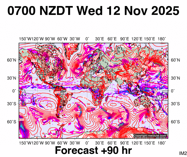 World forecast chart for Tuesday, November 11th, 2025 at 6:00 PM