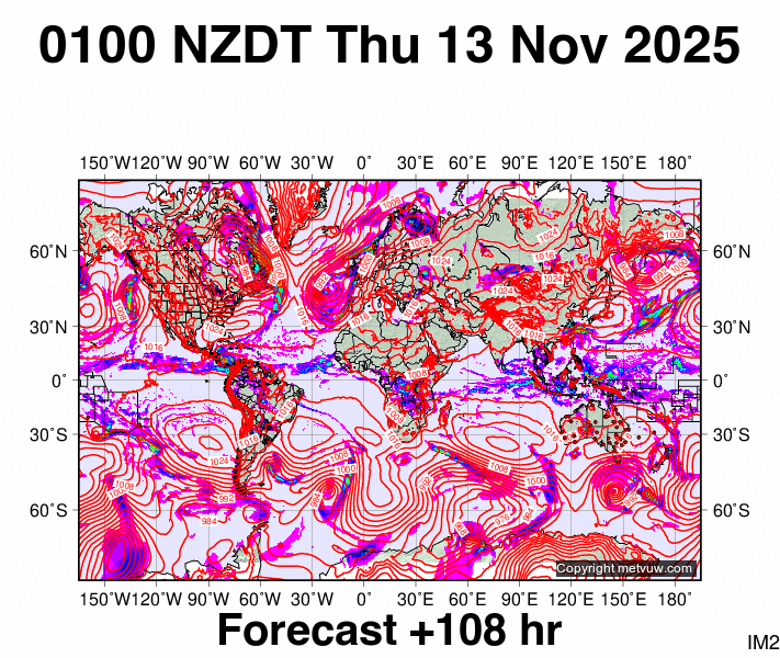 World forecast chart for Wednesday, November 12th, 2025 at 12:00 PM