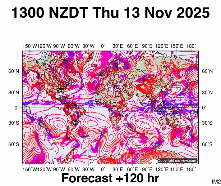 World forecast chart for Thursday, November 13th, 2025 at 12:00 AM