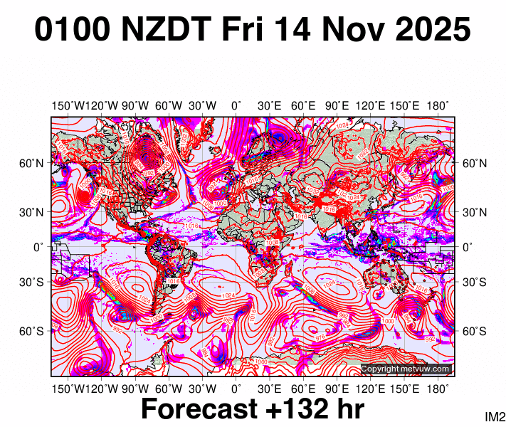 World forecast chart for Thursday, November 13th, 2025 at 12:00 PM