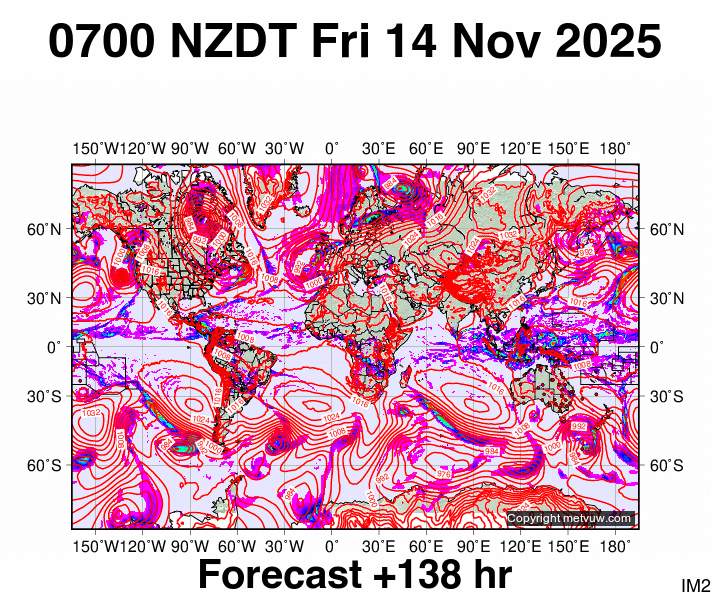World forecast chart for Thursday, November 13th, 2025 at 6:00 PM