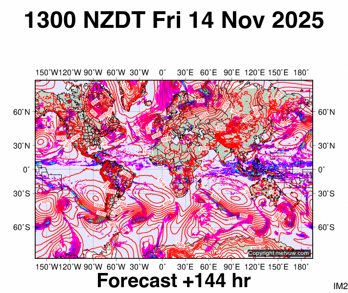 World forecast chart for Friday, November 14th, 2025 at 12:00 AM