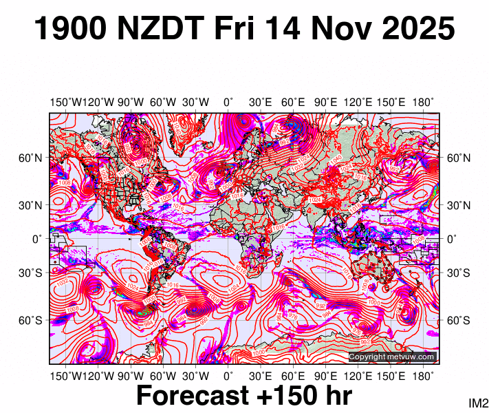 World forecast chart for Friday, November 14th, 2025 at 6:00 AM