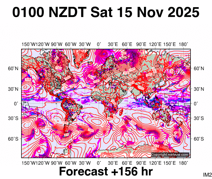 World forecast chart for Friday, November 14th, 2025 at 12:00 PM