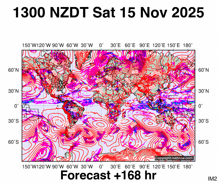 World forecast chart for Saturday, November 15th, 2025 at 12:00 AM