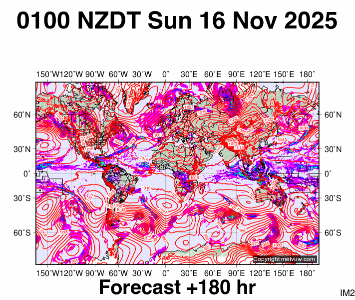 World forecast chart for Saturday, November 15th, 2025 at 12:00 PM