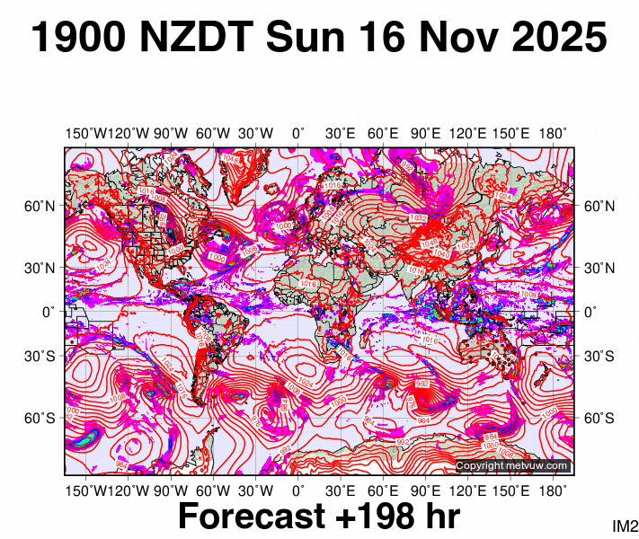 World forecast chart for Sunday, November 16th, 2025 at 6:00 AM