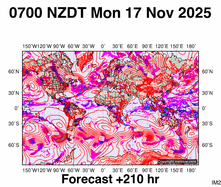 World forecast chart for Sunday, November 16th, 2025 at 6:00 PM