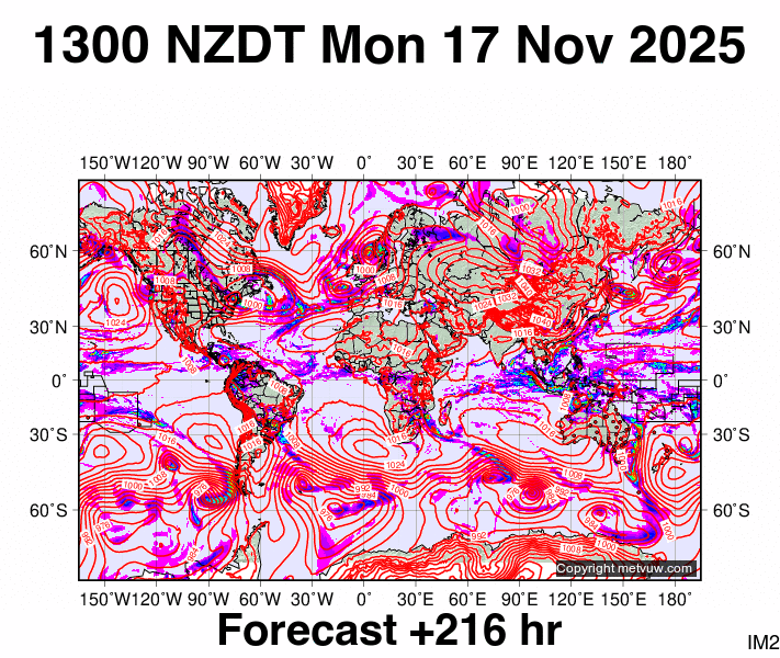 World forecast chart for Monday, November 17th, 2025 at 12:00 AM